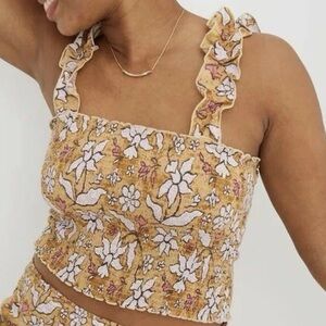 Aerie Jungle Thrills Smocked Cropped Tank Top Floral Summer Size Medium